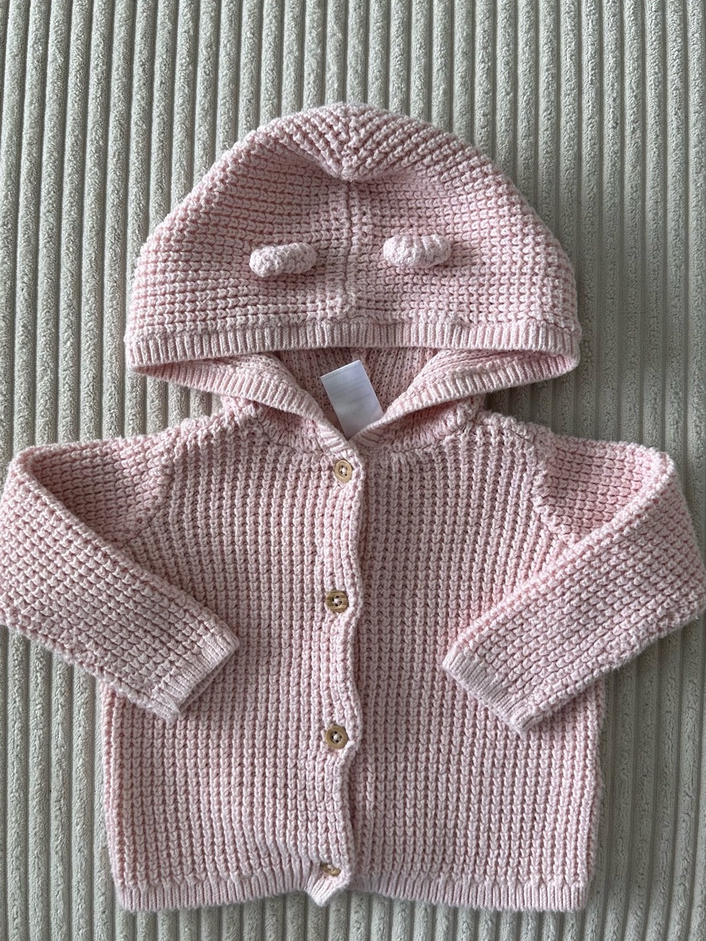 Carter’s Pink Waffle Knit Hooded Baby Cardigan With 3D Bear Ears in Size 6 Mos